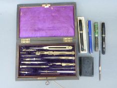 A 19thC drawing set, pens including Burnham B48,