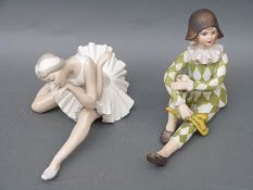 A Lladro ballerina in pose and a continental bisque figure