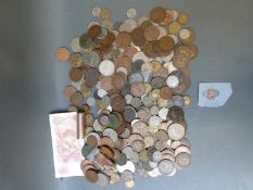 An amateur collection of mixed coinage 19th century onwards, includes farthings, 'two tailed penny',