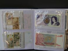Over eighty world bank notes in collectors album with 'coincraft' document for each one