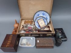 A collection of treen including boxes, Middle Eastern compact marked 84,