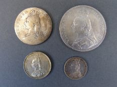Four Queen Victoria Jubilee head coins comprising crown, half crown, shilling and sixpence,