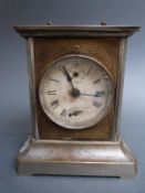 Late 19th century musical German made mantel/shelf clock in brass and plated case with chased