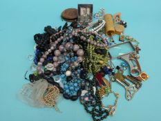 Costume jewellery including cloisonne necklace, jet, hallmarked silver photograph frame,