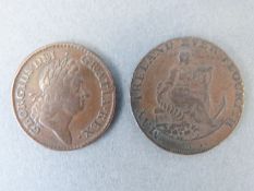 A 1794 Dublin half penny F-VF together with a George I F-EF 1723 Hibernia Woods halfpenny