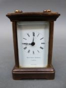 Early to mid 20th Century Swiss timepiece carriage clock in 'corniche' style brass case,