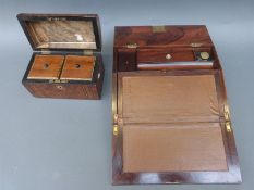 A 19thC inlaid walnut dome top two division tea caddy, width 20.