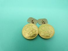 Two Jubilee head gold full sovereigns made up as a pair of gentleman's cufflinks,