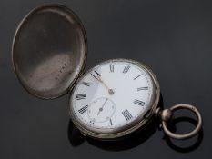 A silver gentleman's full hunter pocket watch with signed movement, inset subsidiary seconds dial,