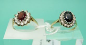 Two 9ct gold rings set with paste (Size O/P)