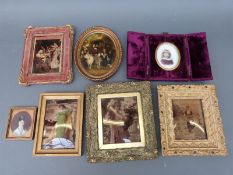 Seven prints and portrait miniatures including reverse examples on curved glass
