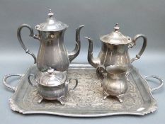 A Viners silver plated tray with tea set