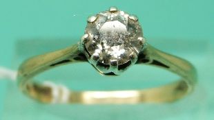 A 9ct gold ring set with an old cut diamond of approx 0.