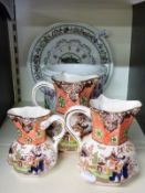 Modern Masons Ironstone graduated jugs and Portmeirion ceramics including a wall clock