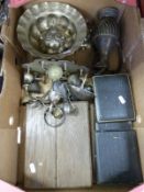 A quantity of silver plated items including Walker & Hall cased cutlery, egg set,
