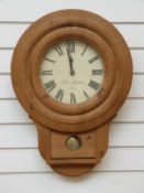 Thos Bowness Leigh drop dial wall timepiece in pine case the Roman dial with spade hands,