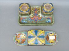Two Gouda pottery of Holland desk stands/inkwells one in the Suled pattern the other in the