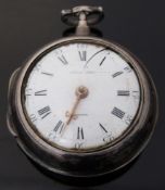 Ralph Gout of London silver pair cased pocket watch with gold beetle and poker hands and Roman