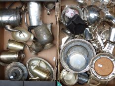 A collection of plated ware including an Art Nouveau style basket, coasters, candlesticks,