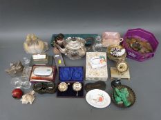 A quantity of collectables including binoculars, silver plate,