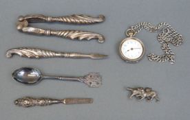 A ladies continental silver fob watch on chain together with a silver Chester hallmarked brooch in