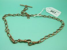 A 9ct gold double watch chain/Albert with T bar, weight 43g,