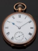 Watham 9ct gold open faced keyless winding pocket watch with Roman numerals,