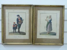 A pair of unsigned 19thC Italian or Sicilian watercolours Costume di Chiaja and Suonatori Abruzzen,