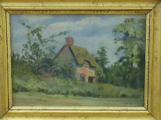 Early 20thC oil on canvas cottage, monogrammed and dated PAJ 1909 lower right,