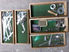 A wooden union toolmaker's chest of drawers and contents to include lathe tools