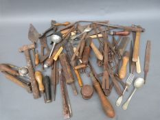 A quantity of vintage tools including files, large dividers,