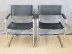 A pair of Mart Stam style retro chrome framed cantilever dining chairs