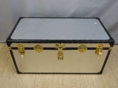 A silver vintage steamer trunk (H49 x W102 x D54cm)