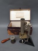 Beck microscope and accessories in case, the frame impressed 14120,