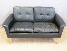A retro 1950s / 1960s leather two-seat sofa, possibly G-Plan / G-Plan style (height 68cm, width,