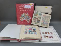 Three albums, a stockbook and loose album pages, mainly Commonwealth stamps,