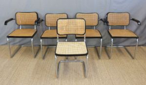 Five chrome and bergere dining chairs