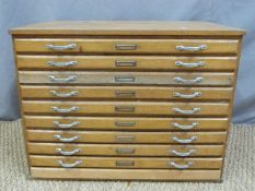 A table top oak haberdashery/chest of nine slim drawers,