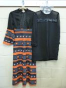 A black 1960s 'fiona' mini dress together with a 1960s full length dress in a striking black and