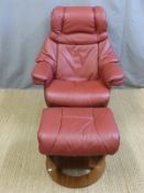 A Scandinavian style adjustable leather chair and footstool