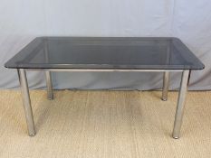 A retro glass and chrome table (H70 x L153 x W91cm)