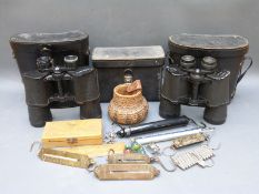 A quantity of binoculars including Cyrus 12 x 40, Russian 7 x 50, Liberty 16 x 50,