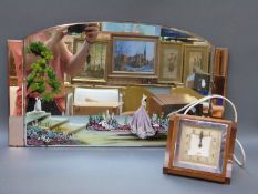 An Art Deco bevelled edge mirror and an Art Deco Smiths clock