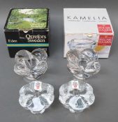 Six Orrefors, Holme Gaard and similar glass tea light and candle holders.