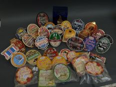 A collection of bar pump clips,