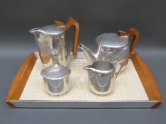 A retro Picquot Ware tea set on tray