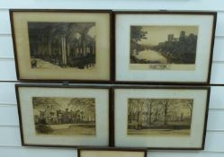 Five various etchings of Durham after Burrow,