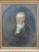 19thC oil on canvas of a gentleman, indistinct script verso 'John Barnes,