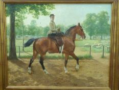 James Prinsep Barnes Beadle 1863-1947 oil on canvas of a lady riding side saddle in parkland,