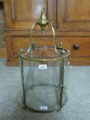 A 19thC circular brass and glass lantern light fitting,